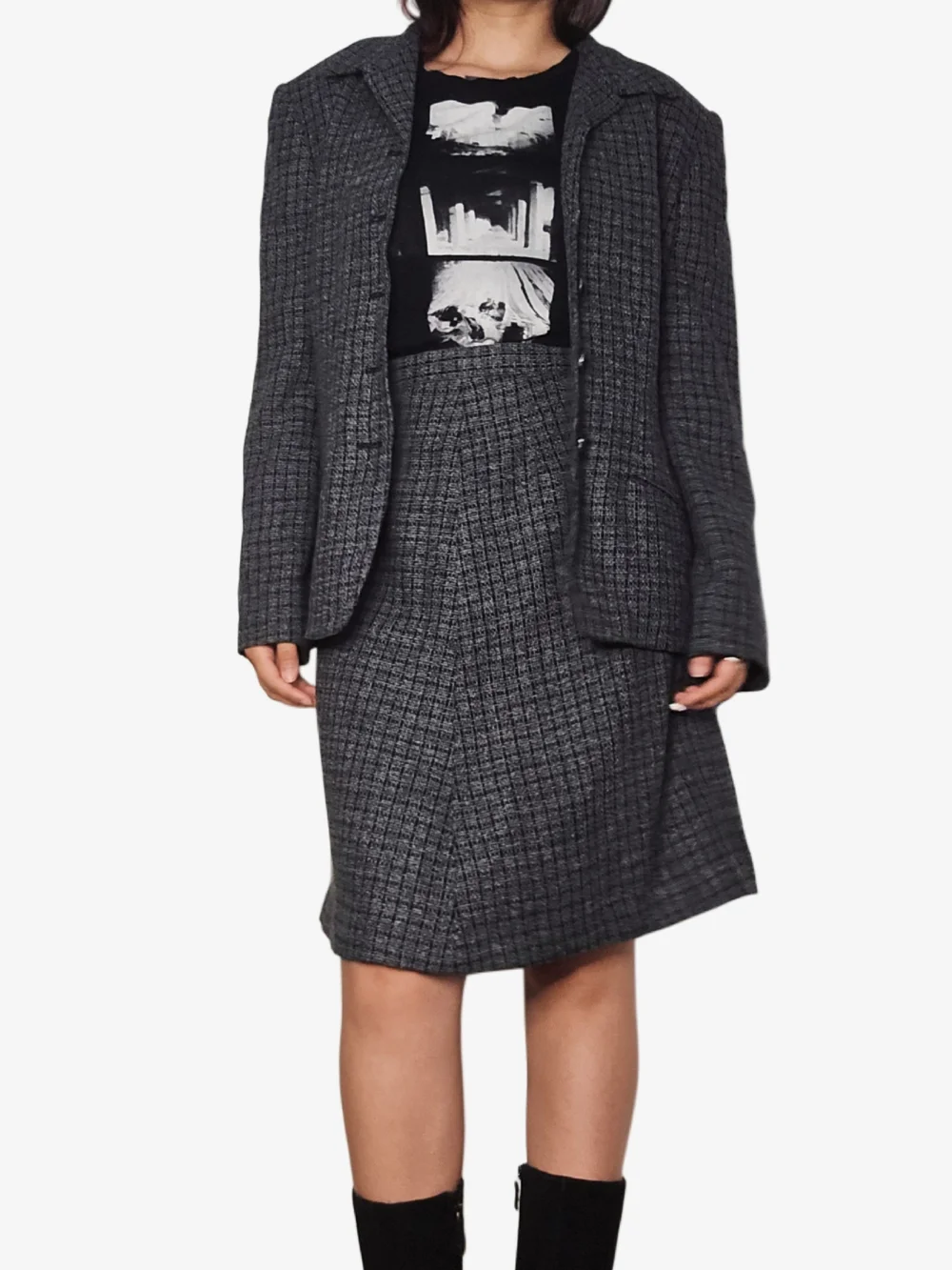 Vintage Gray Tweed Wool Jacket & Skirt Set!